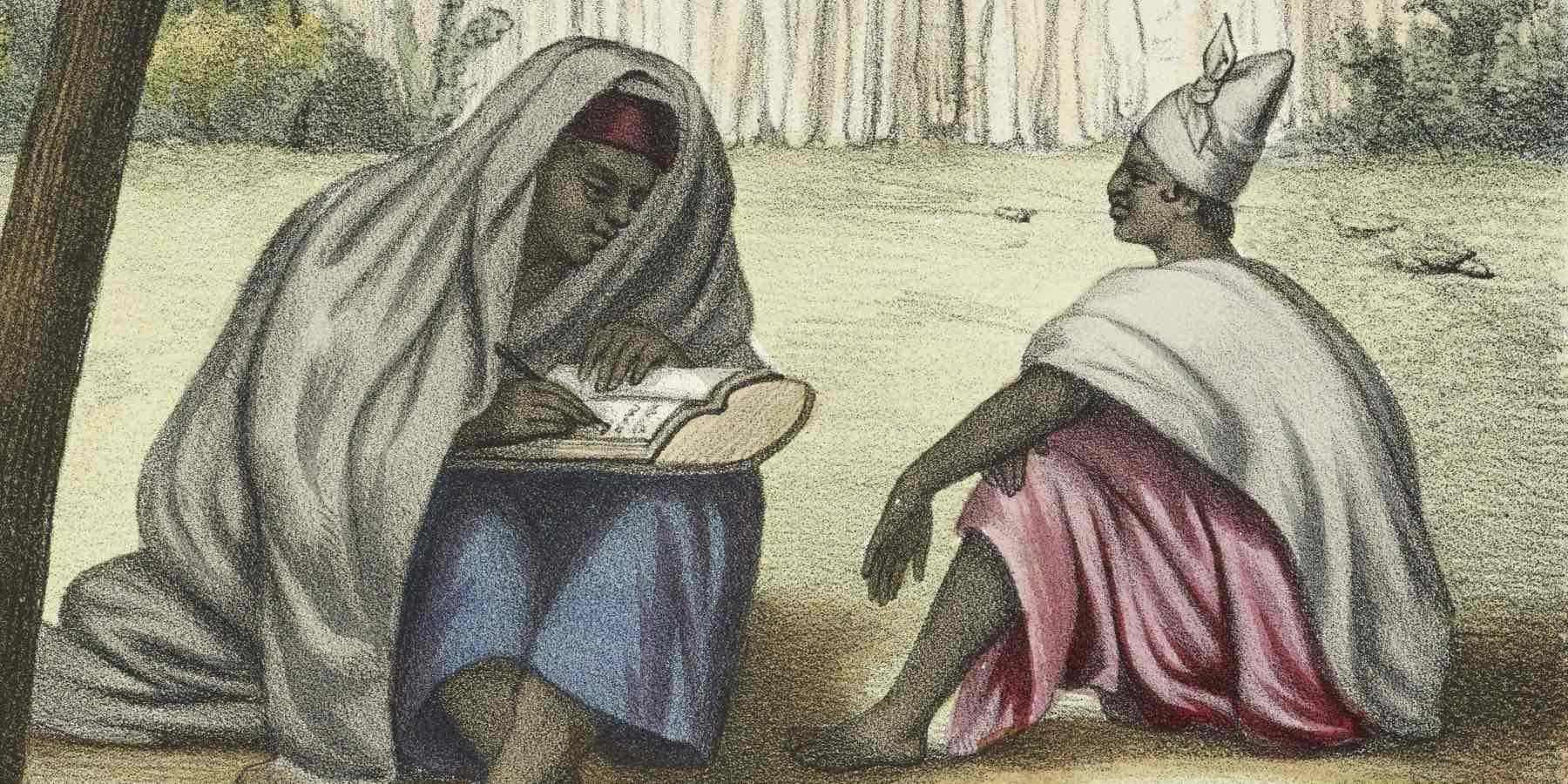 A marabout writing an amulet for a widow