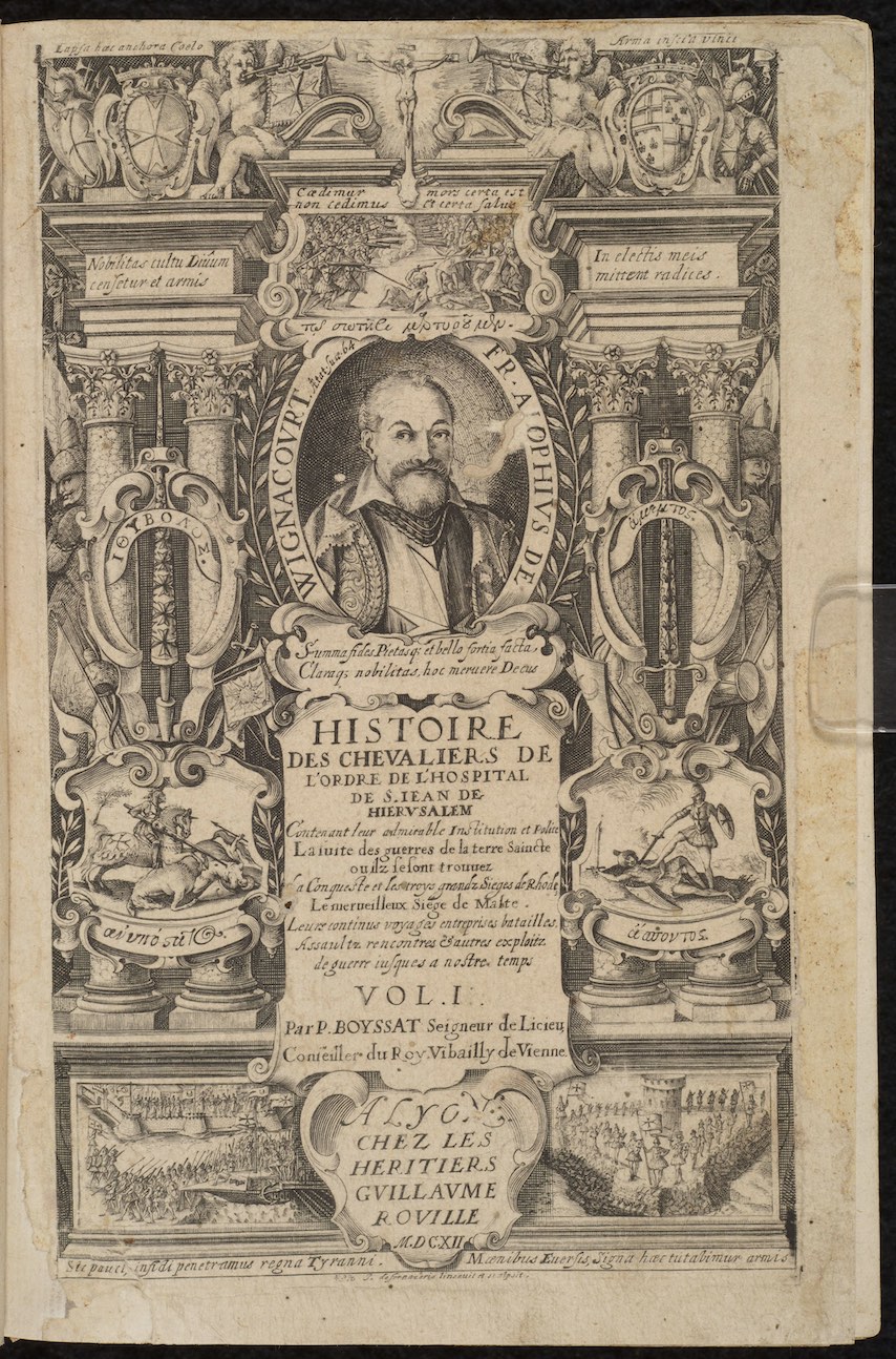 Bosio, Giacomo and Pierre de Boissot. Histoire des chevaliers de l’Ordre de l’Hospital de S. Jean de Hierusalem. Lyon: Héritiers Guillaume Rouille, 1612.