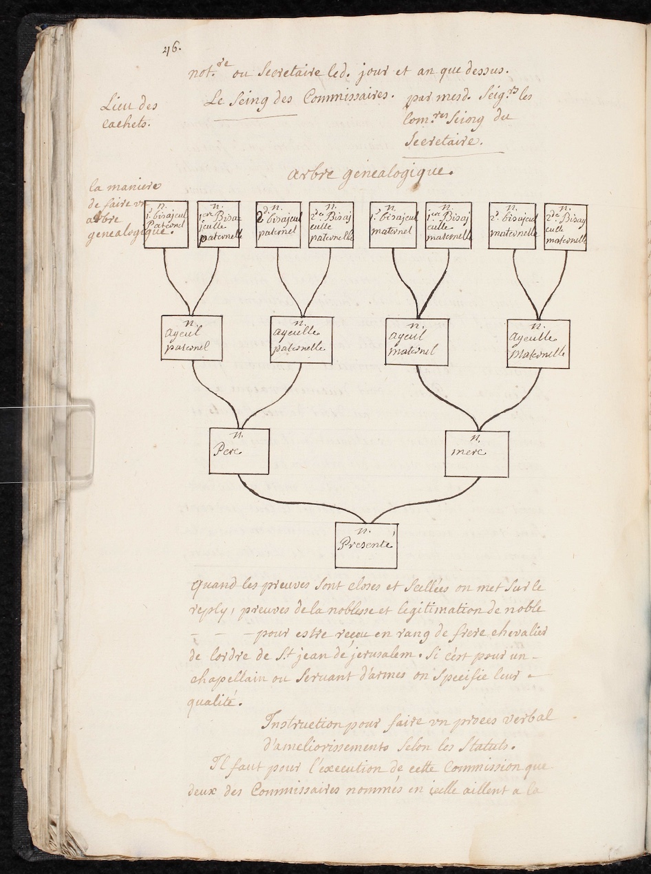 Instruction pour faire les preuves tant de chevaliers de justice, servants d’armes et frères chapelains. France, 18th century.