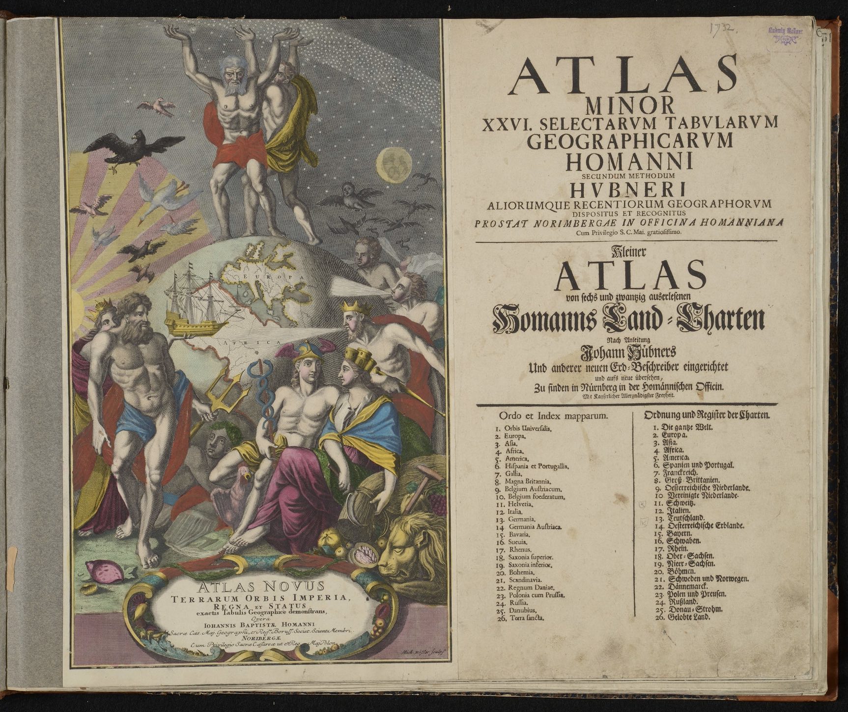 World atlas by Johann Hübner [Latin/German]<br>Nuremberg, 1720–1740
