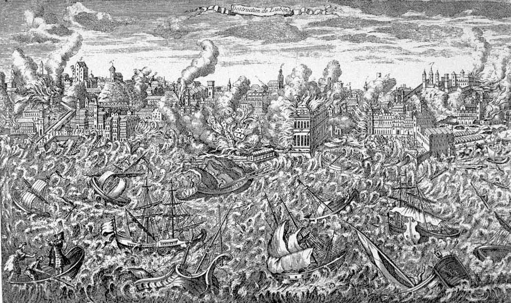 engraving of 1755 CE Lisbon earthquake