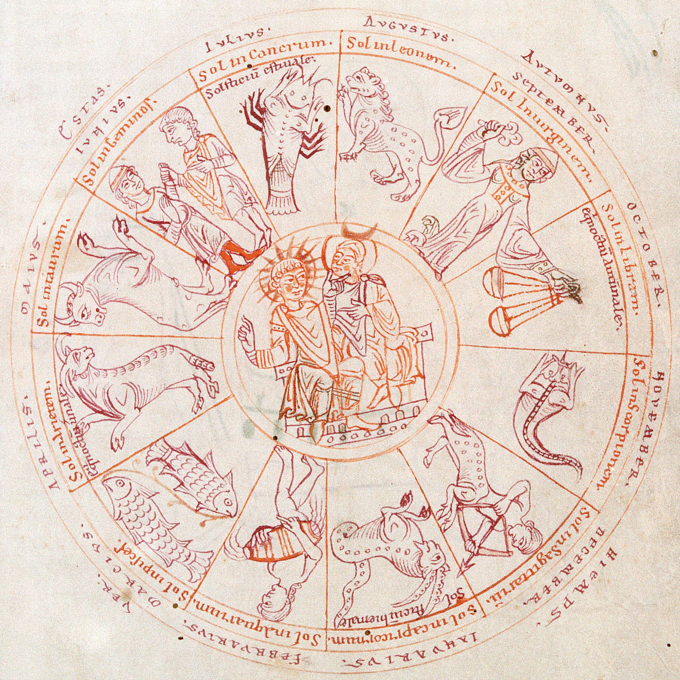 Astronomical drawing of the zodiac, from De signis coelestibus in pulcherrimis picturis (Codex Claustroneoburgensis 685, HMML project number 5666)