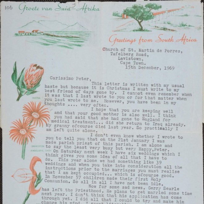 A letter from South Africa, sent to Buṭrus Ḥaddād by Rev. L.P. Henry in 1962 (CSDMB 00013)